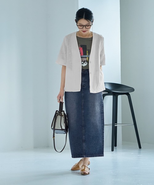 STYLE DELI ジャケット ノーカラージャケット 綿麻ノーカラー