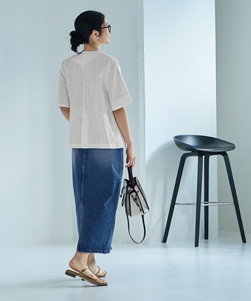 STYLE DELI ジャケット ノーカラージャケット 綿麻ノーカラー