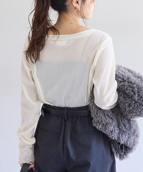 未使用品 ヨウヘイオオノ メッシュトップス カットソー 長袖 クルー