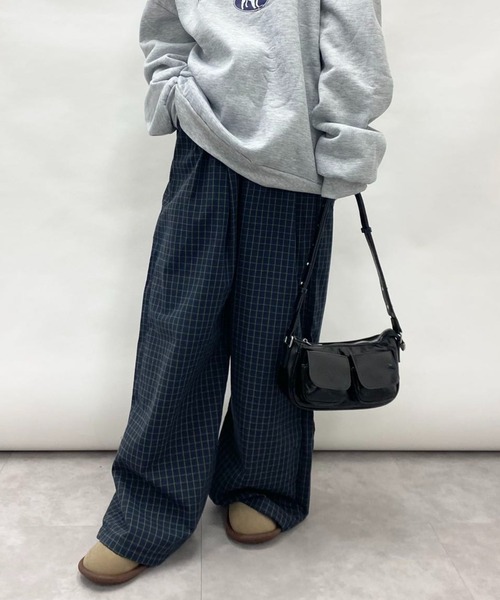 パンツ チェックワイドレッグパンツ レディース : ZOZOTOWN