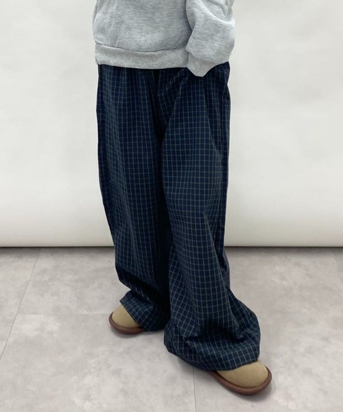 チェック柄 ワイドレッグパンツ r-3766 パンツ チェックワイドレッグパンツ レディース : ZOZOTOWN