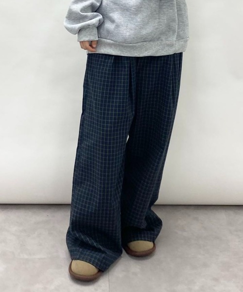 パンツ チェックワイドレッグパンツ レディース : ZOZOTOWN