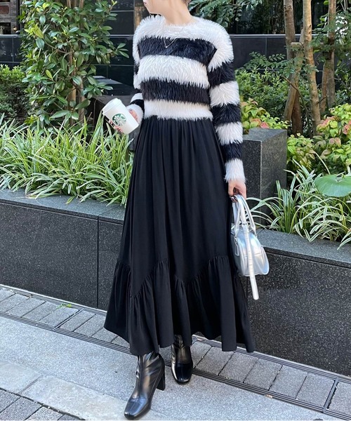 clear スカート 「低身長サイズ有」裾切替デザインロングスカート