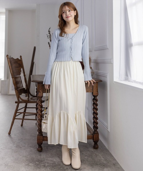 clear スカート 「低身長サイズ有」裾切替デザインロングスカート