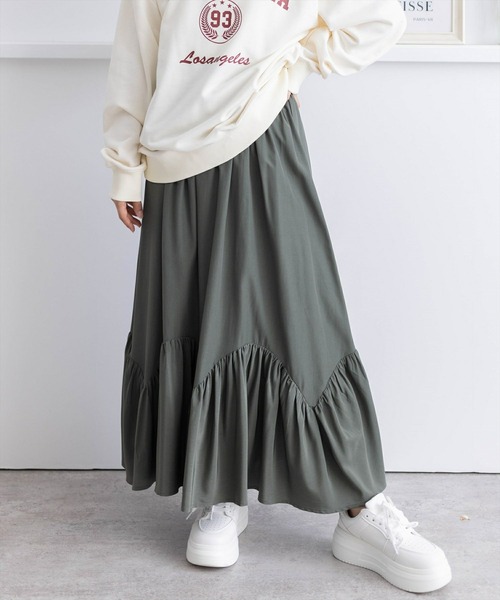 clear スカート 「低身長サイズ有」裾切替デザインロングスカート