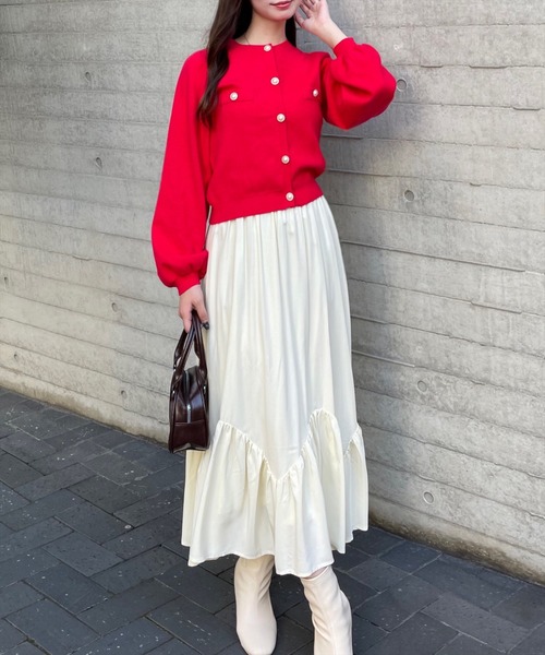 clear スカート 「低身長サイズ有」裾切替デザインロングスカート