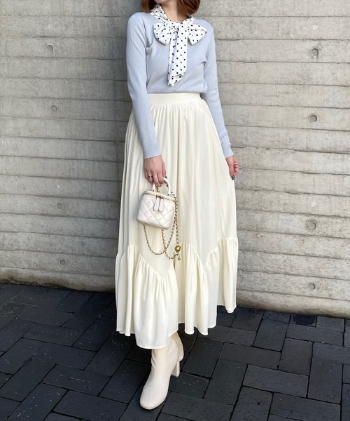 clear スカート 「低身長サイズ有」裾切替デザインロングスカート
