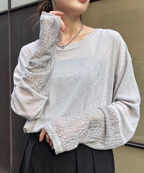 ジャンコロナ レーストップス カットソー 焦茶 CIAOPANIC TYPY tシャツ 袖切替レースシアートップス レディース