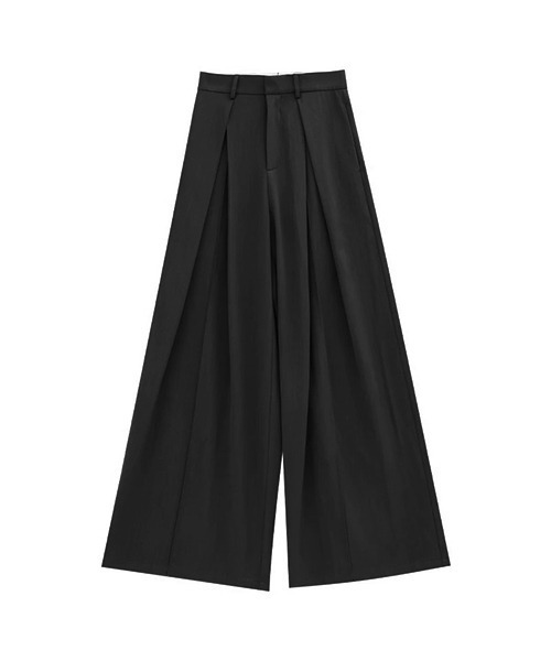 Interim ブラックウールギャバジン ワンタック バギースラックス パンツ interim ブラックウールギャバジン ワンタック バギースラックス
