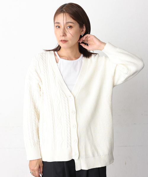 ONE'S TRUE カーディガン ベーシックカラーアシンメトリーニット
