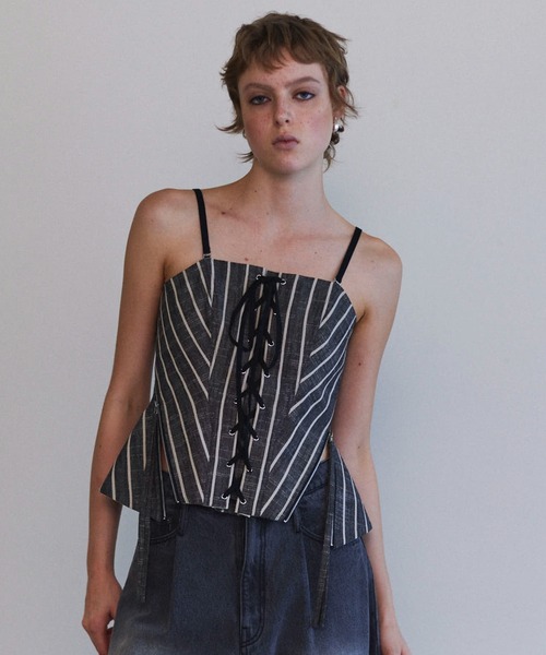 ブラウス シャツ Stripe Lace Up Bustier/ストライプレースアップビスチェ「MAISON SPECIAL/メゾンスペシャル」セッ MAISON SPECIAL ブラウス シャツ Stripe Lace Up Bustier