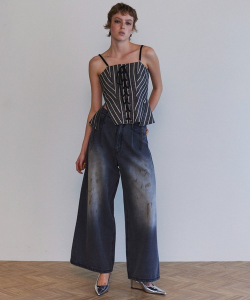 ブラウス シャツ Stripe Lace Up Bustier/ストライプレースアップビスチェ「MAISON SPECIAL/メゾンスペシャル」セッ MAISON SPECIAL ブラウス シャツ Stripe Lace Up Bustier