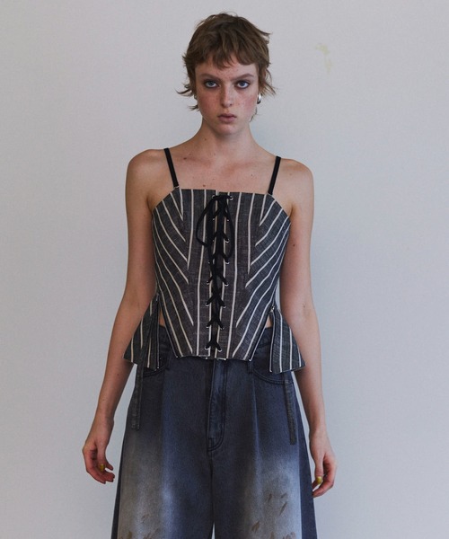 MAISON SPECIAL（メゾンスペシャル） ブラウス シャツ Stripe Lace Up