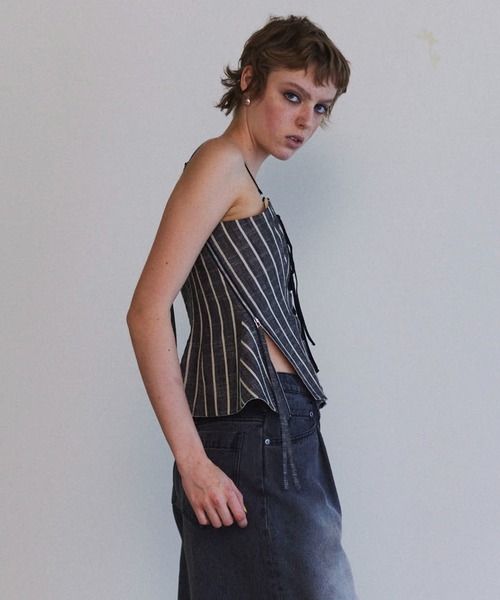 MAISON SPECIAL ブラウス シャツ Stripe Lace Up Bustier