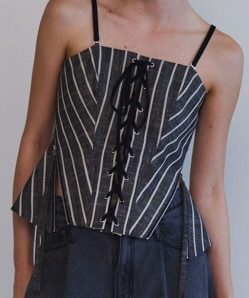 ブラウス シャツ Stripe Lace Up Bustier/ストライプレースアップビスチェ「MAISON SPECIAL/メゾンスペシャル」セッ MAISON SPECIAL ブラウス シャツ Stripe Lace Up Bustier