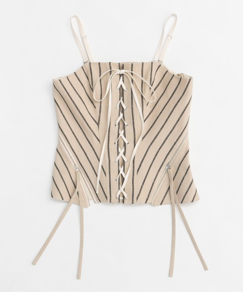 新品即決 MAISON SPECIAL ブラウス シャツ Stripe Lace Up Bustier トップス
