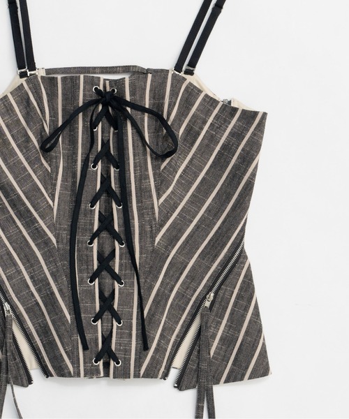 ブラウス シャツ Stripe Lace Up Bustier/ストライプレースアップビスチェ「MAISON SPECIAL/メゾンスペシャル」セッ MAISON SPECIAL ブラウス シャツ Stripe Lace Up Bustier