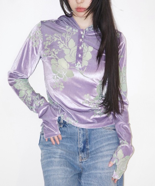 igi OPAL VELOUR HOODIE TEE パープル igi パーカー OPAL VELOUR HOODIE TEE / ベロアフーディー レディース