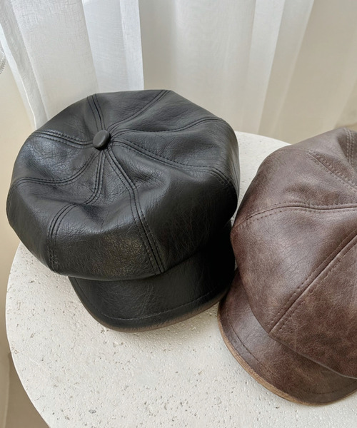 Ada. 帽子 キャスケット ヴィンテージライク フェイクレザー