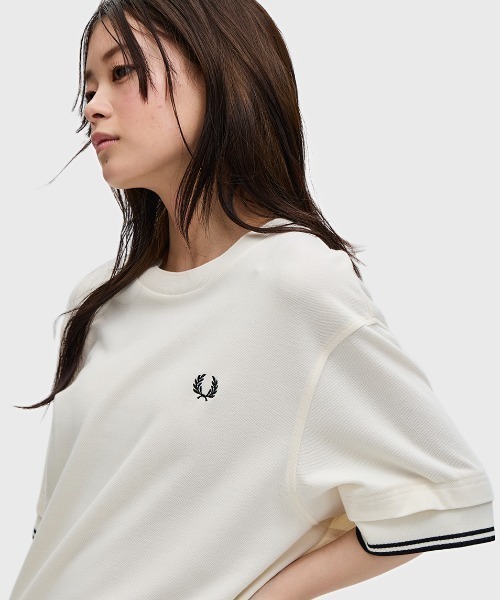FRED PERRY 七分袖 Aラインワンピース FRED PERRY フレッドペリー ワンピース レディース D7170 シアー