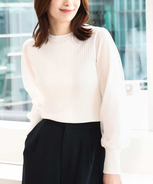 シフォンチュール袖ニット/洗える/WEB限定サイズあり オフオン OFUON シフォンチュール袖ニット/洗える/WEB限定サイズ