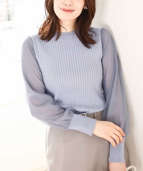 ニット セーター シフォンチュール袖ニット/洗える/WEB限定サイズあり レディース