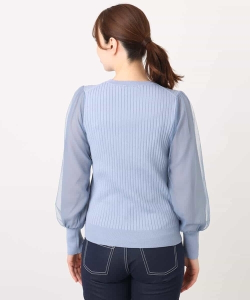 ニット セーター シフォンチュール袖ニット/洗える/WEB限定サイズあり レディース OFUON ニット セーター シフォンチュール袖ニット/洗える/WEB