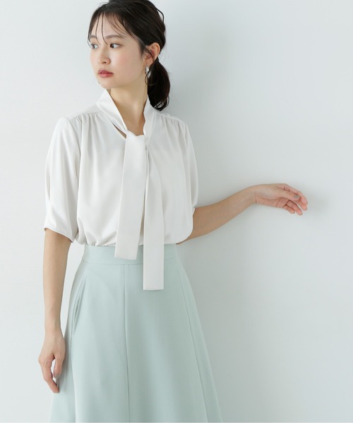 極美品　NATURAL BEAUTY BASIC ボウタイシャツ　ホワイトM N.Natural Beauty Basic ブラウス シャツ ラチネボウタイ