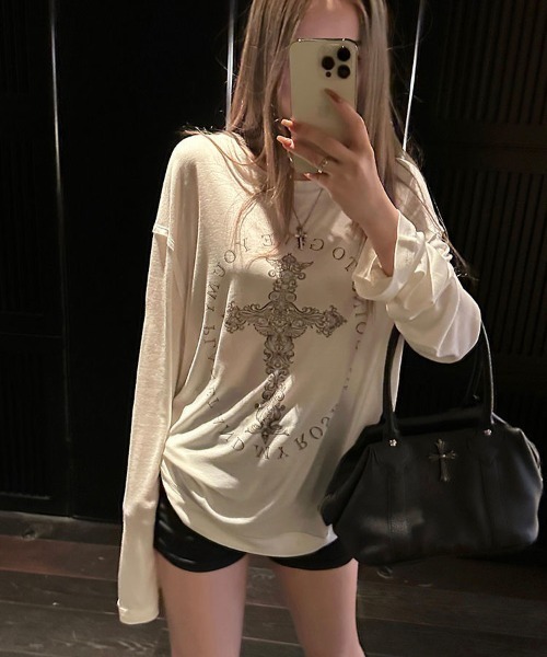 ViViDAY tシャツ デザイン十字架長袖tシャツ レディース メンズ