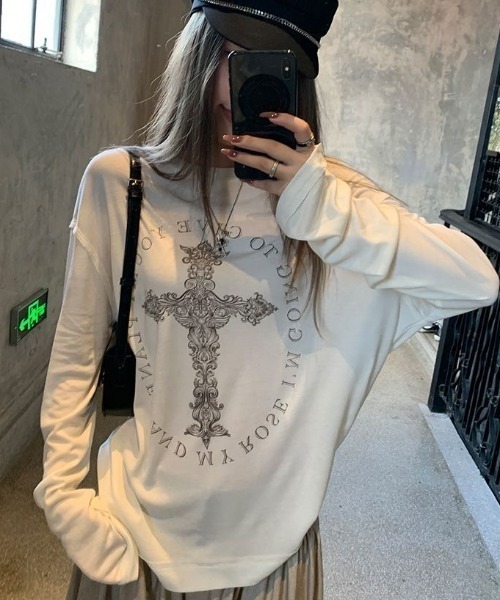 ViViDAY tシャツ デザイン十字架長袖tシャツ レディース メンズ