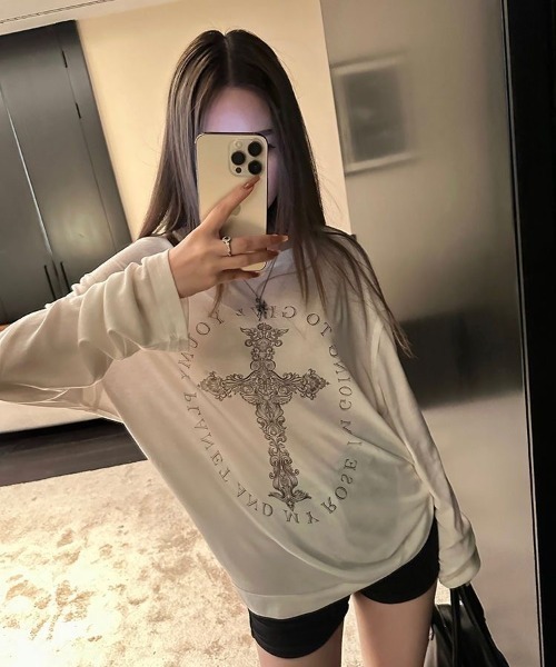 ViViDAY tシャツ デザイン十字架長袖tシャツ レディース メンズ