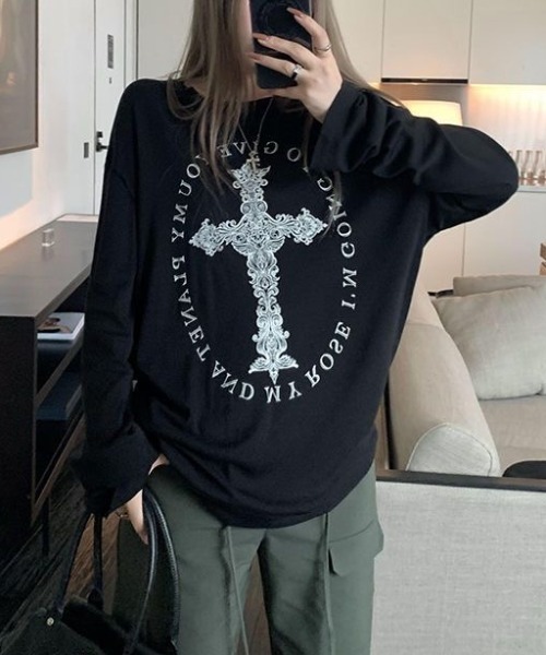ViViDAY tシャツ デザイン十字架長袖tシャツ レディース メンズ