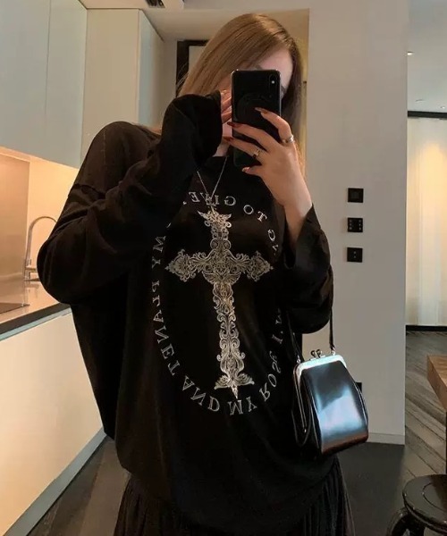 ViViDAY tシャツ デザイン十字架長袖tシャツ レディース メンズ