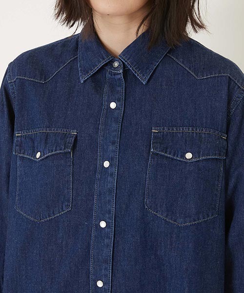 ブラウス シャツ ライトデニム ウォッシュド ウエスタンシャツ ウイメンズ レディース BLUE ブラウス シャツ ライトデニム ウォッシュド ウエスタン