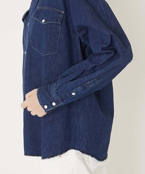ブラウス シャツ ライトデニム ウォッシュド ウエスタンシャツ ウイメンズ レディース BLUE ブラウス シャツ ライトデニム ウォッシュド ウエスタン