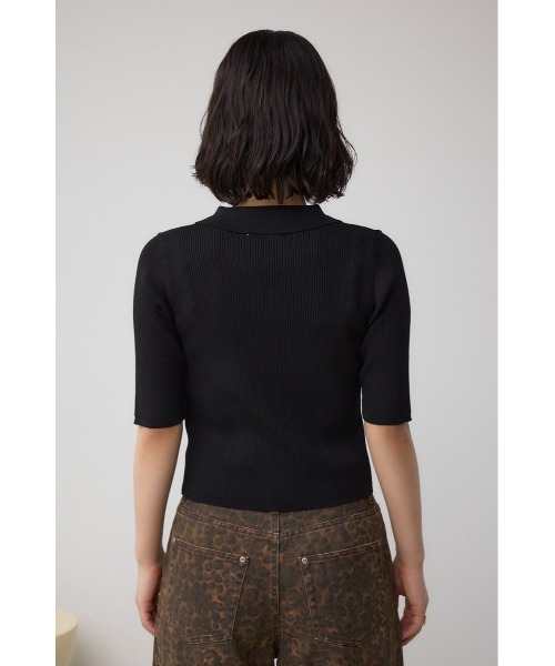 AZUL BY MOUSSY ニット セーター レースアップ5分袖ポロカラー