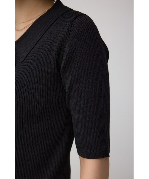 AZUL BY MOUSSY ニット セーター レースアップ5分袖ポロカラー
