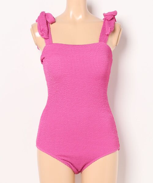 水着 ショルダーリボン ビビットカラー ワンピース レディース