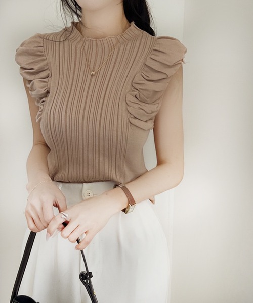 VIBGYOR tシャツ 「EIZZ/アイズ」フリルスリーブ リブニット