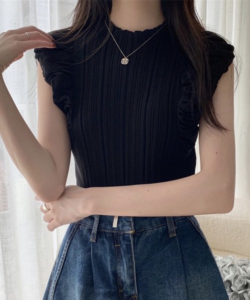 VIBGYOR tシャツ 「EIZZ/アイズ」フリルスリーブ リブニット