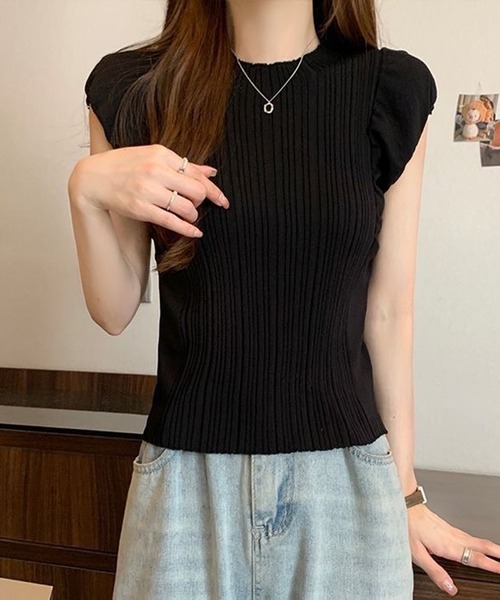 VIBGYOR tシャツ 「EIZZ/アイズ」フリルスリーブ リブニット