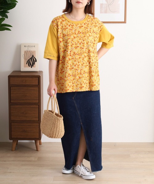 どこにいるのかな刺繍Tシャツ emago ナチュラル カジュアル 大人 かわいい 北欧 Emago tシャツ EMAGO どこにいるのかな刺繍Tシャツ レディース