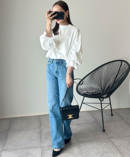 tシャツ ひとさじの甘さ。微光沢仕立て、シルケット加工ハイネックキャンディスリーブTシャツ（長袖） レディース | classicalelf | 07