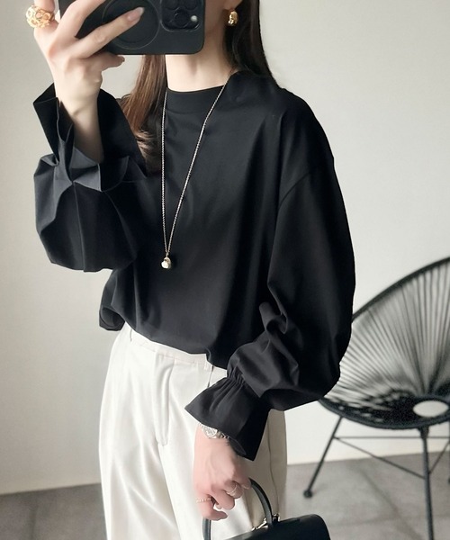 tシャツ ひとさじの甘さ。微光沢仕立て、シルケット加工ハイネックキャンディスリーブTシャツ（長袖） レディース | classicalelf | 13