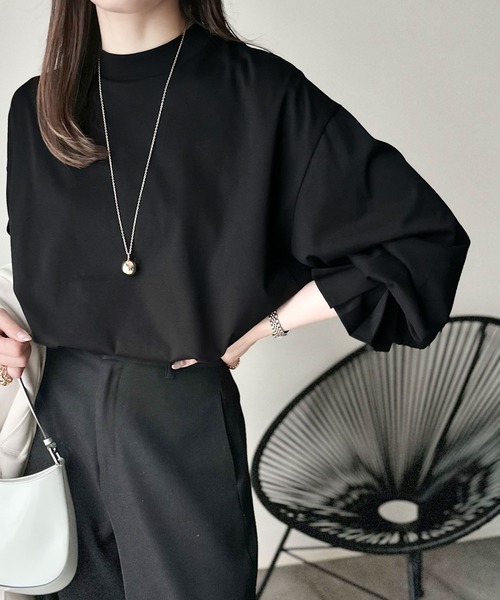 tシャツ ひとさじの甘さ。微光沢仕立て、シルケット加工ハイネックキャンディスリーブTシャツ（長袖） レディース | classicalelf | 19