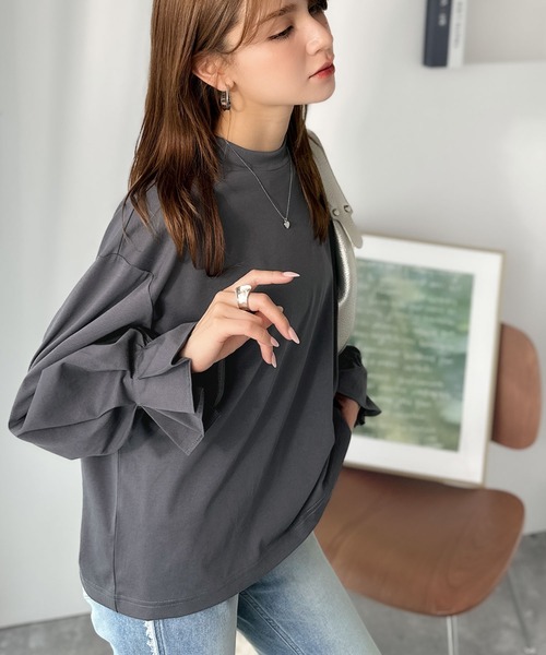tシャツ ひとさじの甘さ。微光沢仕立て、シルケット加工ハイネックキャンディスリーブTシャツ（長袖） レディース | classicalelf | 23