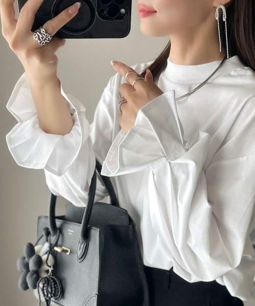 tシャツ ひとさじの甘さ。微光沢仕立て、シルケット加工ハイネックキャンディスリーブTシャツ（長袖） レディース | classicalelf | 11