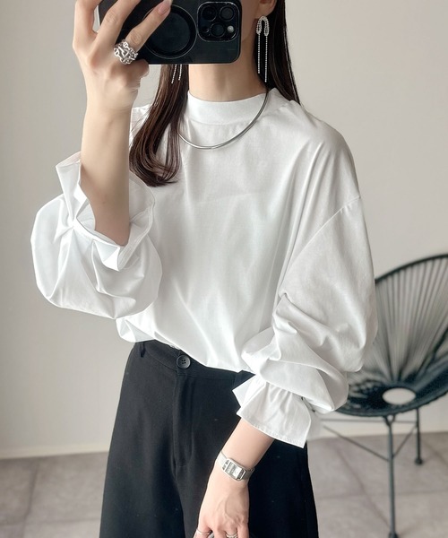 tシャツ ひとさじの甘さ。微光沢仕立て、シルケット加工ハイネックキャンディスリーブTシャツ（長袖） レディース | classicalelf | 10