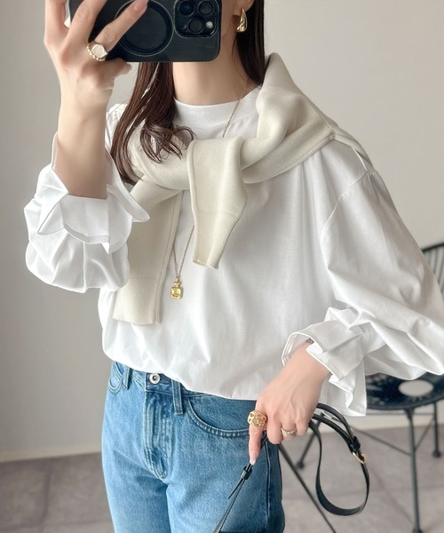 tシャツ ひとさじの甘さ。微光沢仕立て、シルケット加工ハイネックキャンディスリーブTシャツ（長袖） レディース | classicalelf | 08
