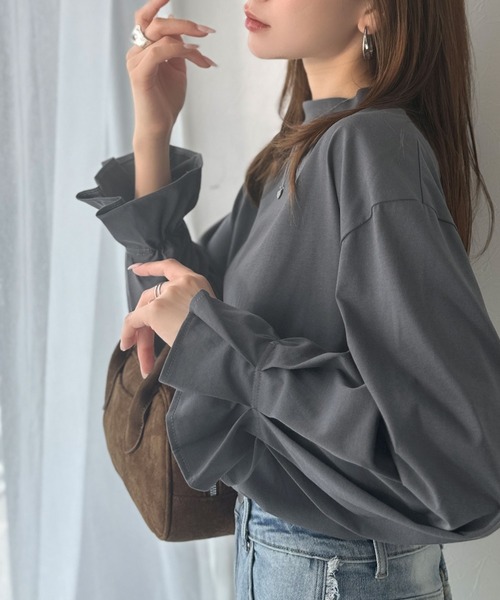 tシャツ ひとさじの甘さ。微光沢仕立て、シルケット加工ハイネックキャンディスリーブTシャツ（長袖） レディース | classicalelf | 21